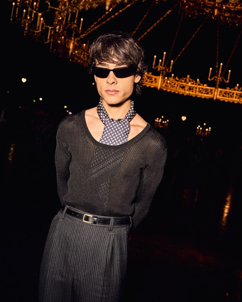 Jacob Whiteduck Lavoie at the Saint Laurent Spring 2027 show during Paris Fashion Week.