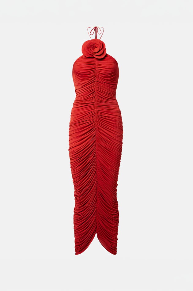 Magda Butrym Floral-appliqué ruched jersey midi dress