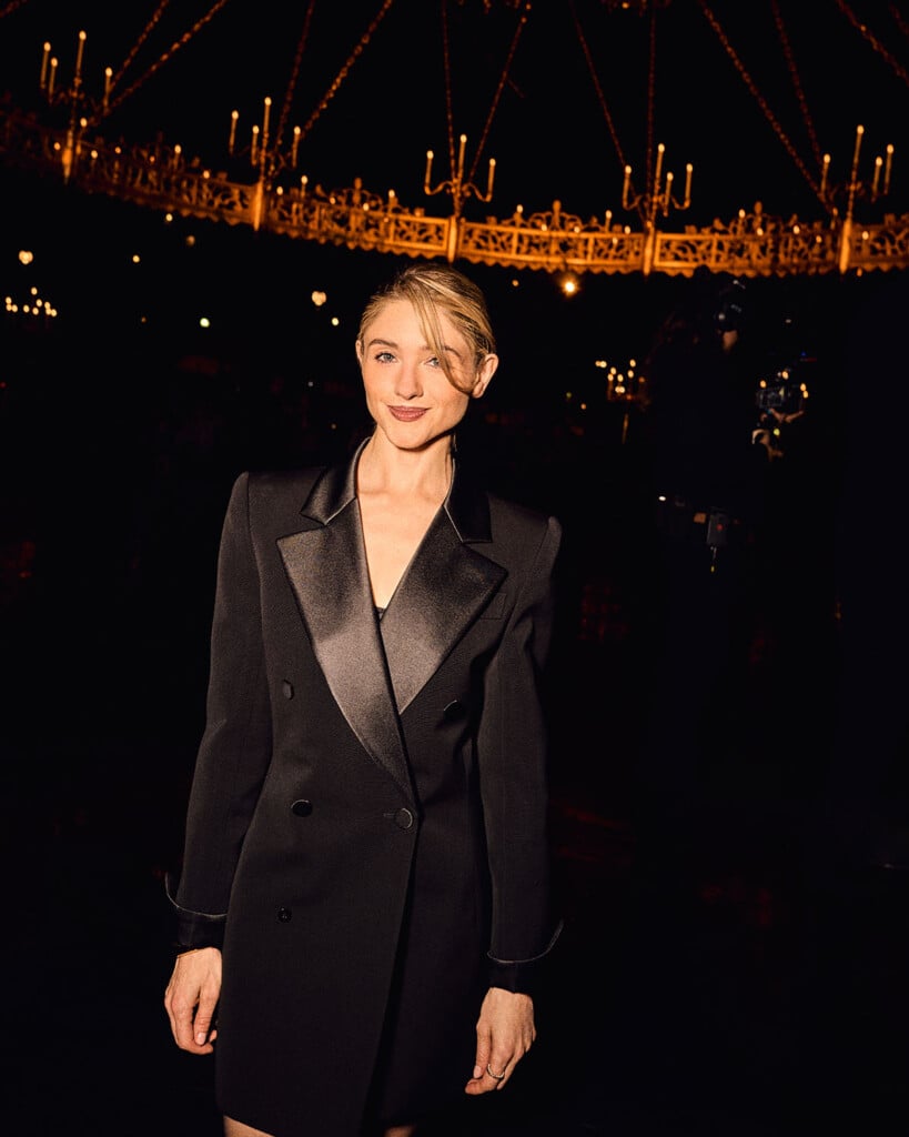 Natalia Dyer at the Saint Laurent Spring 2027 show during Paris Fashion Week.
