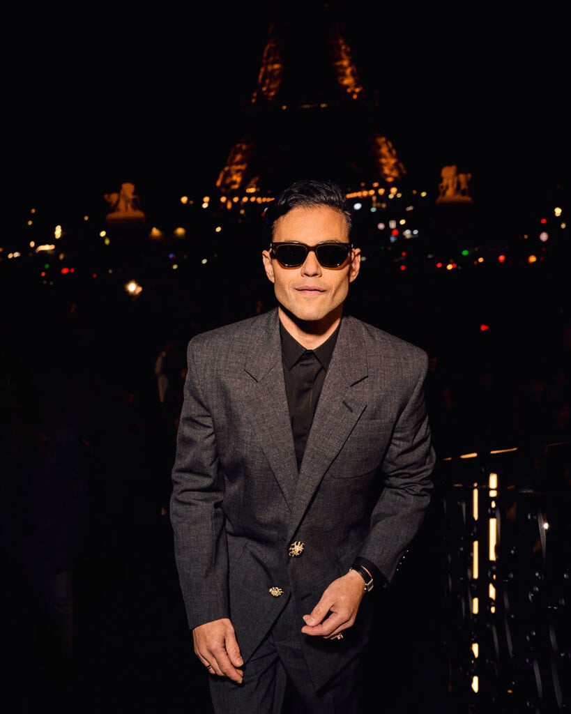 Rami Malek at the Saint Laurent Spring 2027 show during Paris Fashion Week.