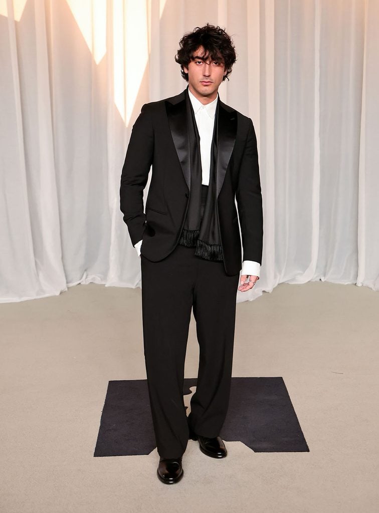 Anthony Ippolito in a black Giorgio Armani tuxedo with a smoking scarf at the 2026 Academy Museum Gala in Los Angeles