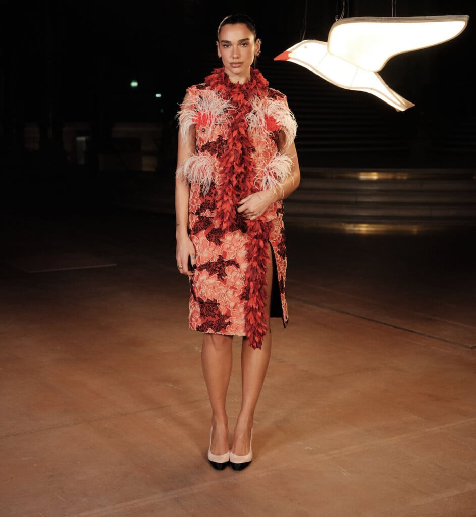 Dua Lipa wearing Chanel at the Chanel Spring 2027 show during Paris Fashion Week.
