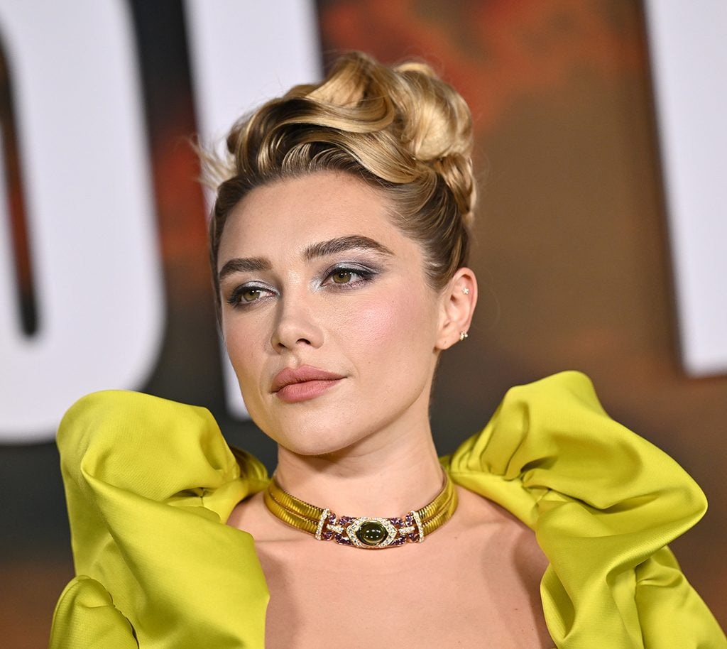 Florence Pugh wearing custom Vivienne Westwood with a Bvlgari choker at the ‘East of Eden’ premiere.