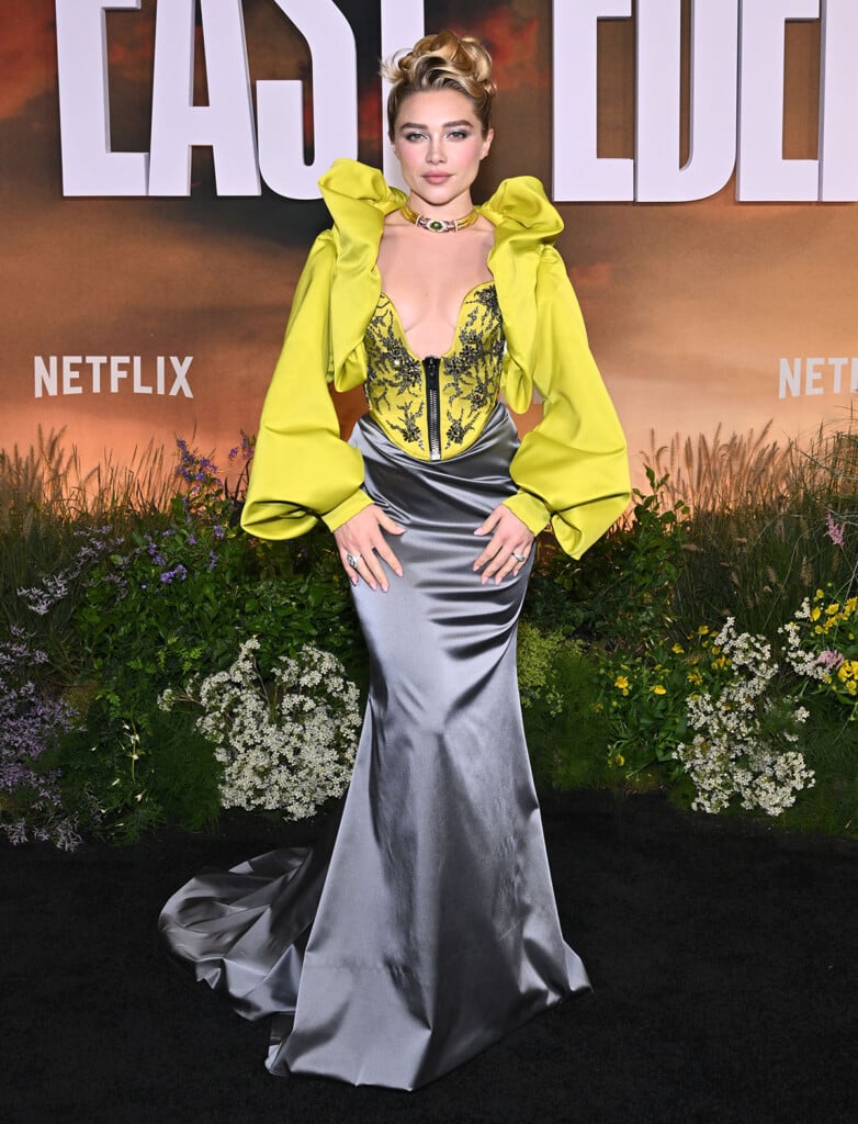 Florence Pugh in custom Vivienne Westwood at Netflix’s ‘East of Eden’ New York premiere.