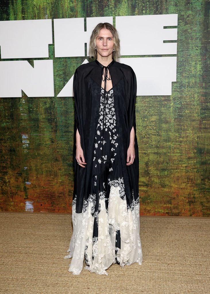 Gabriela Hearst wearing a black and ivory embroidered Fall 2026 dress and cape at The Nat Gala 2026 in New York