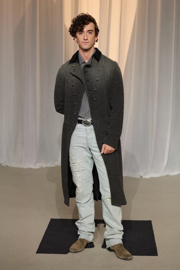 Guitarricadelafuente in a Dior grey silk shirt and ripped jeans at the Academy Museum Gala