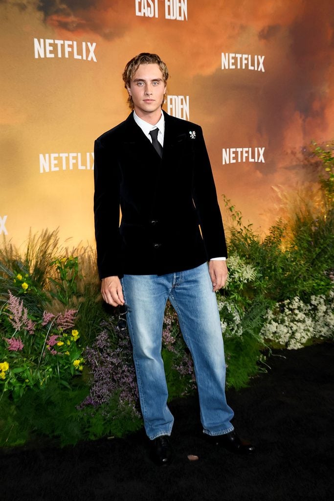 Joseph Zada wearing a Louis Vuitton black velvet double-breasted jacket with jeans at the ‘East of Eden’ New York premiere.