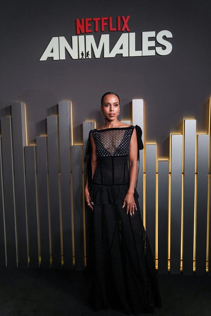 Kerry Washington wearing a black Lanvin Pre-Fall 2026 gown at Netflix’s ‘Animals’ event in Mexico City.