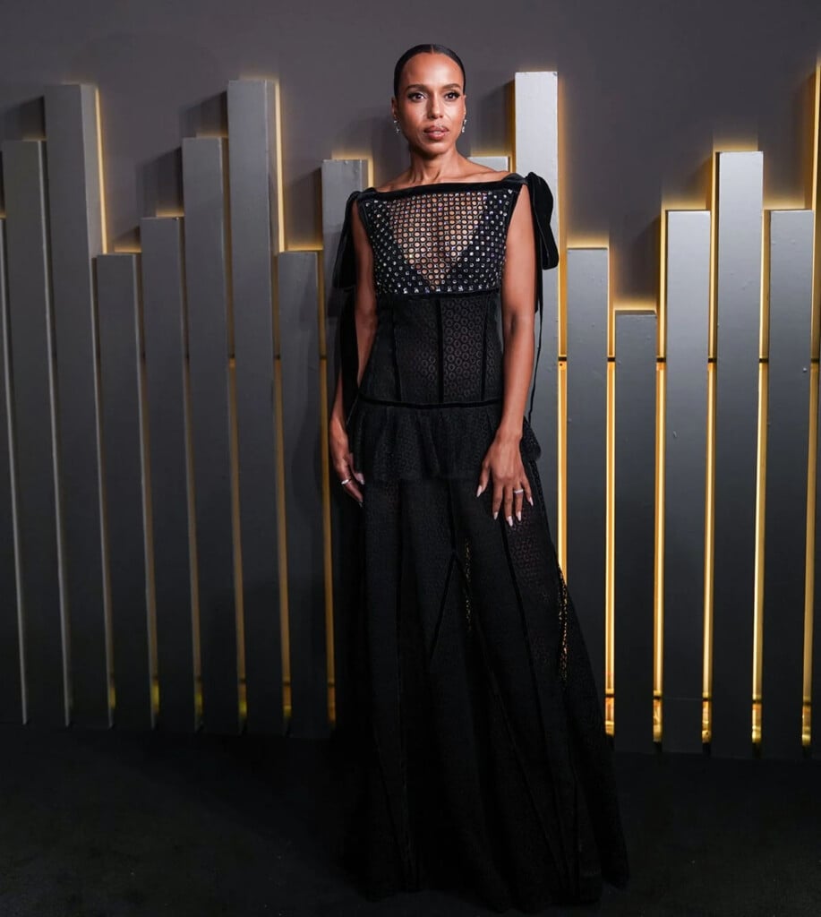 Kerry Washington wearing a black Lanvin Pre-Fall 2026 gown at Netflix’s ‘Animals’ event in Mexico City.