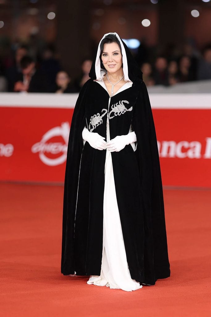 Kris Jenner in Elizabeth Taylor's vintage Tiziani Roma Scorpio cape at the 2026 Rome Film Festival All's Fair premiere