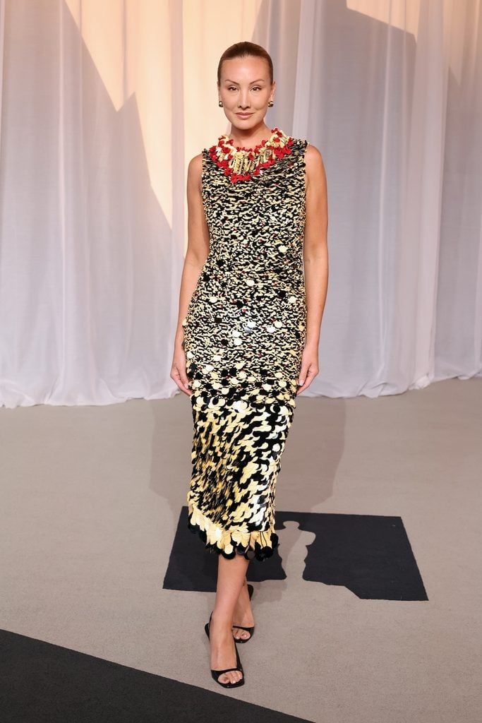 Miyako Bellizzi in an embellished Chanel Fall 2026 midi dress at the 2026 Academy Museum Gala in Los Angeles