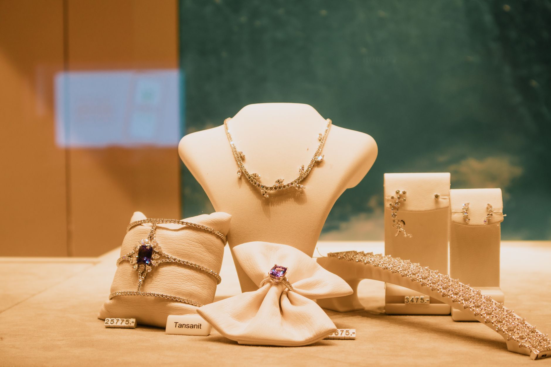a display of jewelry on a table