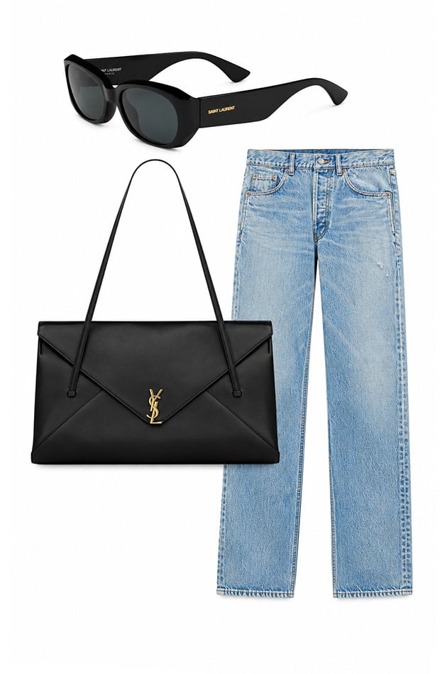 Saint Laurent Accessories and Denim Flat Lay