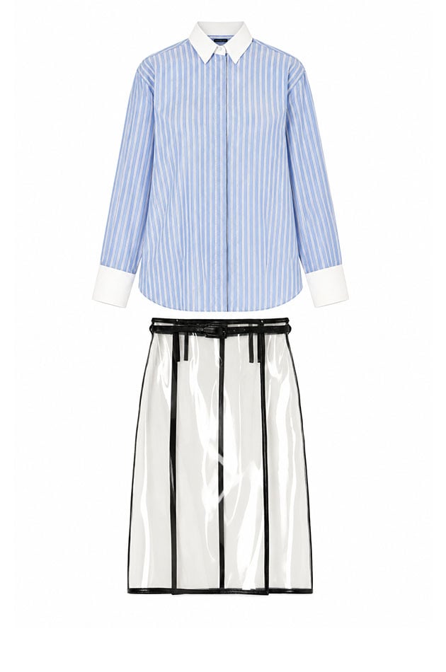 tom ford striped shirt and transparent skirt