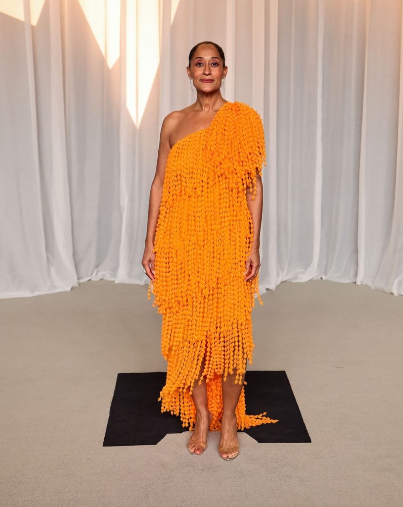 Tracee Ellis Ross in an orange textured Balenciaga Spring 2027 dress at the 2026 Academy Museum Gala